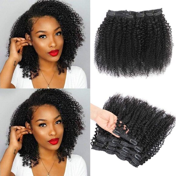 Kinky Curly Clip In Hair Extensions for Black Women, 10 inch Curly Hair Extensio - Picture 1 of 5